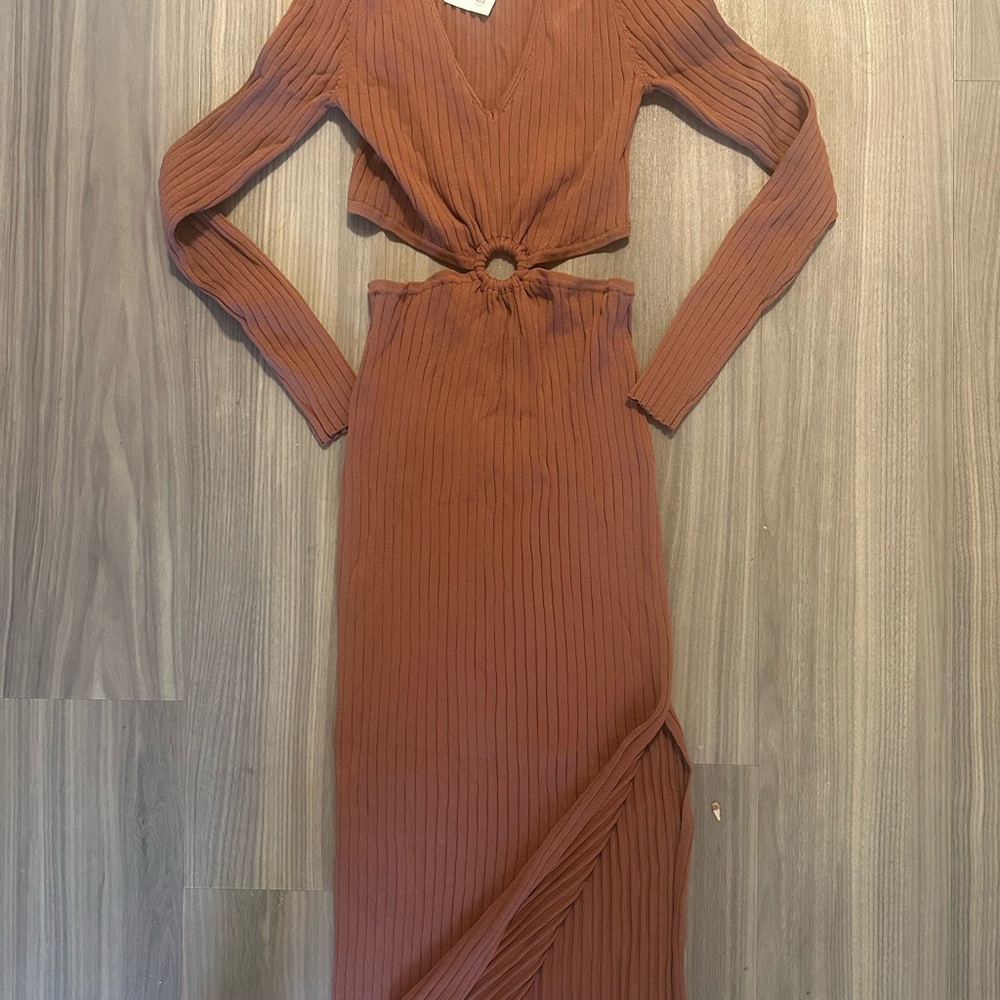 Rust Ribbed Knit Two-Piece Set
